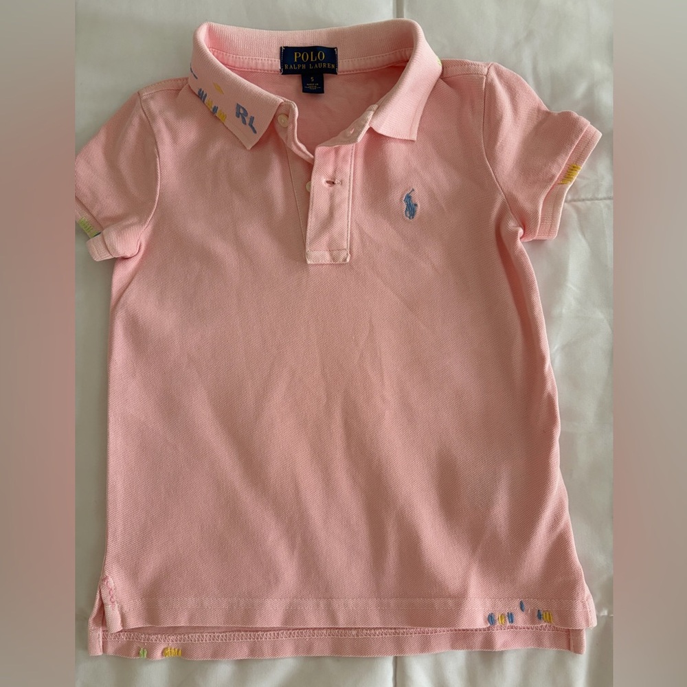 Polo by Ralph Lauren Girls Light Pink Polo Shirt with Embroidered Pony